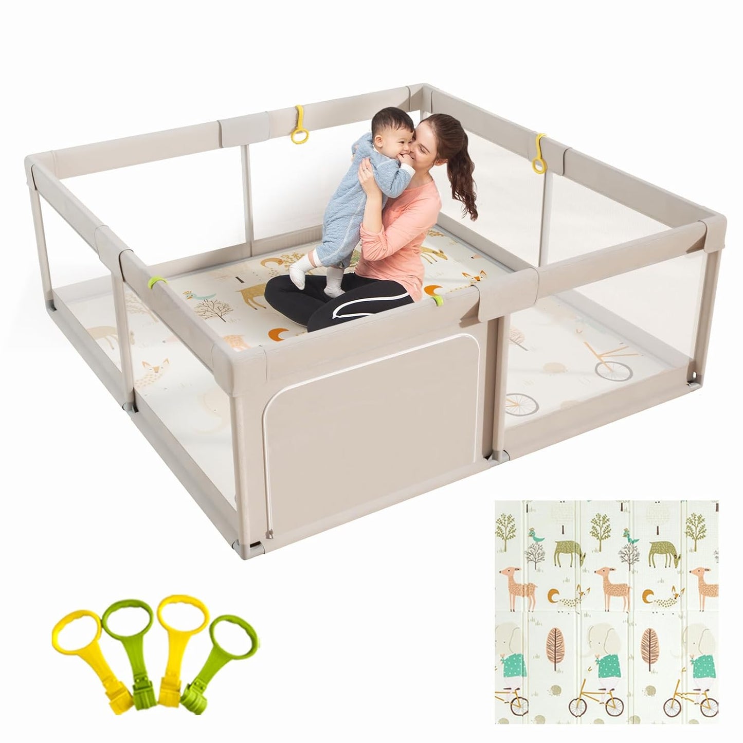 Mloong Baby Extra Large Playpen with Mat - 59x59