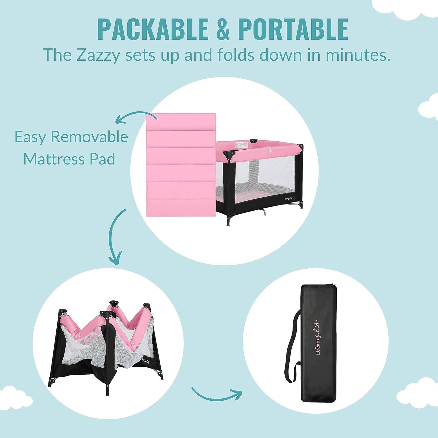 Dream On Me Zazzy Portable Playard with Bassinet - Pink (Gently Used)
