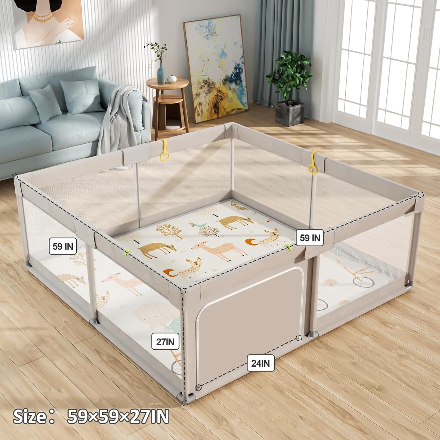 Mloong Baby Extra Large Playpen with Mat - 59x59