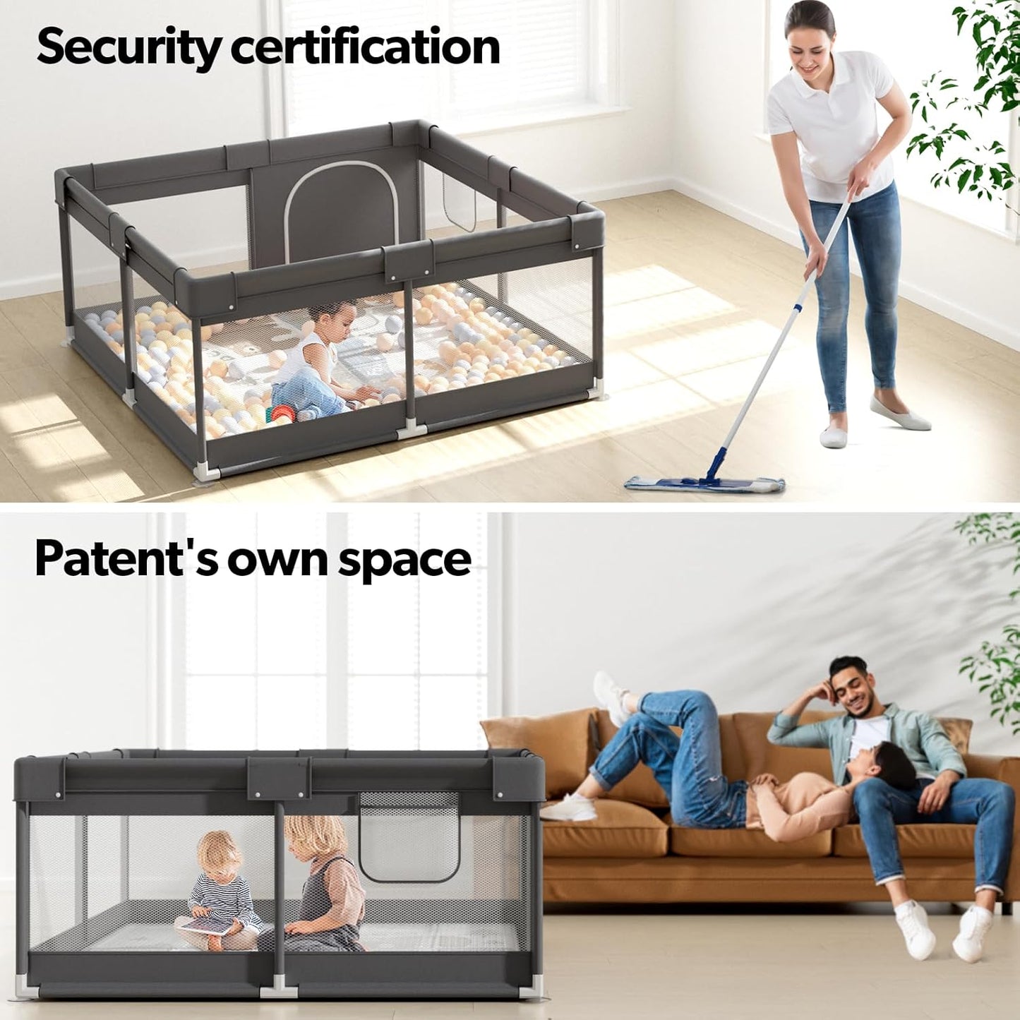 Fodoss Baby Playpen & Playard with Mat - Dark Gray