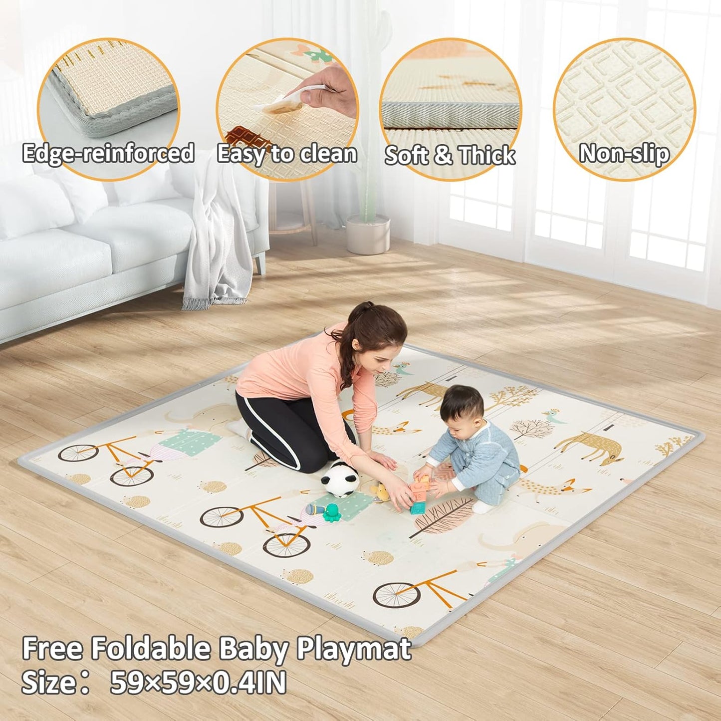 Mloong Baby Extra Large Playpen with Mat - 59x59