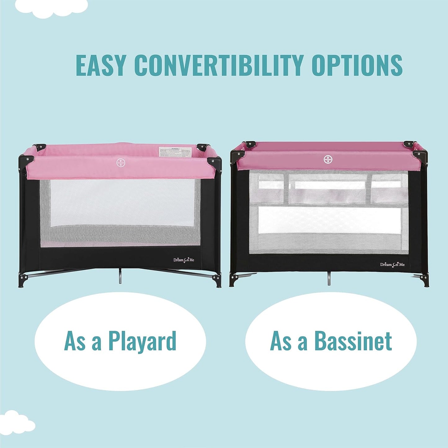 Dream On Me Zazzy Portable Playard with Bassinet - Pink (Gently Used)
