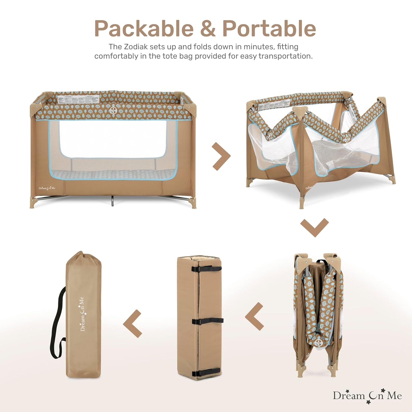 Dream On Me Zodiak Portable Playard - Coffee/Blue (Gently Used)