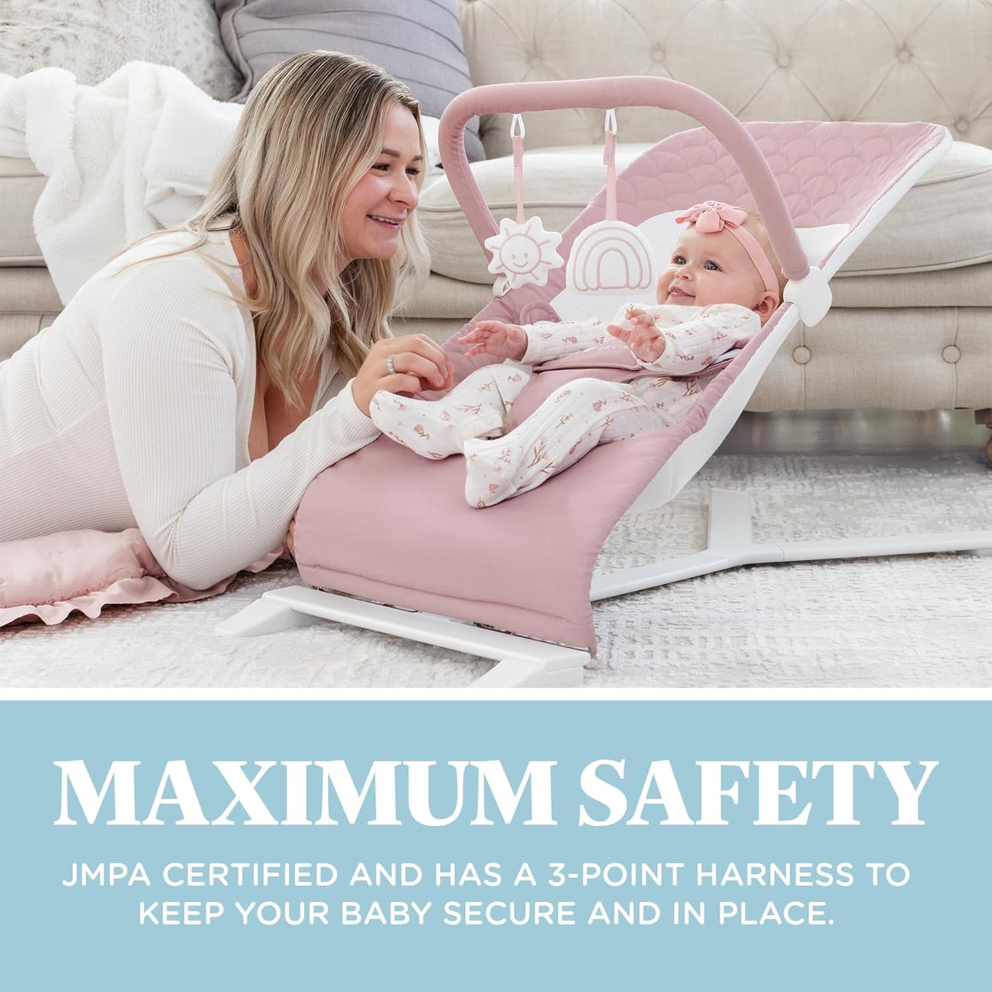 Baby Delight Alpine Deluxe Portable Baby Bouncer - Organic Rose