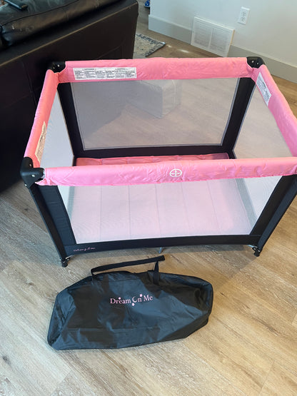 Dream On Me Zazzy Portable Playard with Bassinet - Pink (Gently Used)