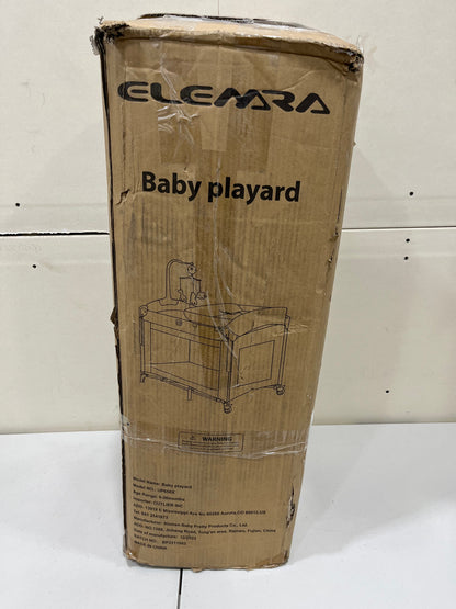 ELEMARA 4 in 1 Wide Baby Bedside Bassinet & Playard with Diaper Changer - Grey (Gently Used)