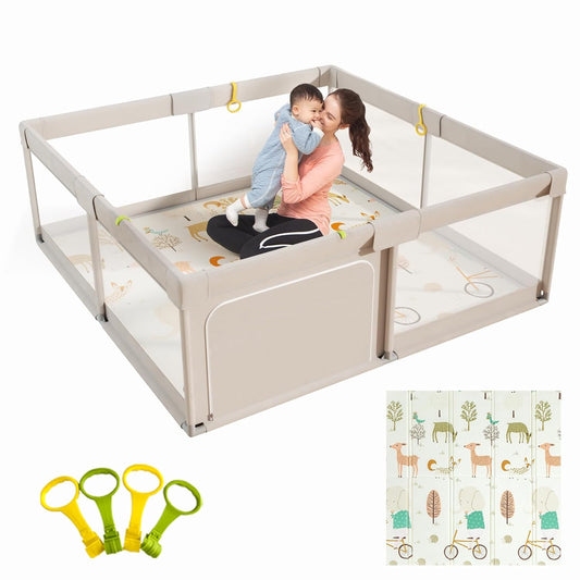 Mloong Baby Extra Large Playpen with Mat - 59x59