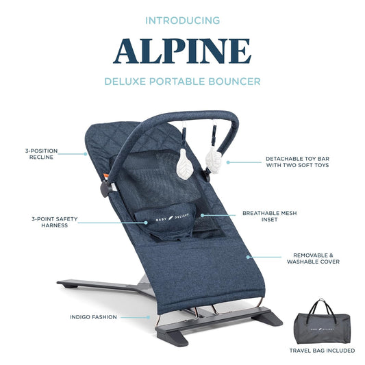 Baby Delight Alpine Deluxe Portable Bouncer - Quilted Indigo (Gently Used)