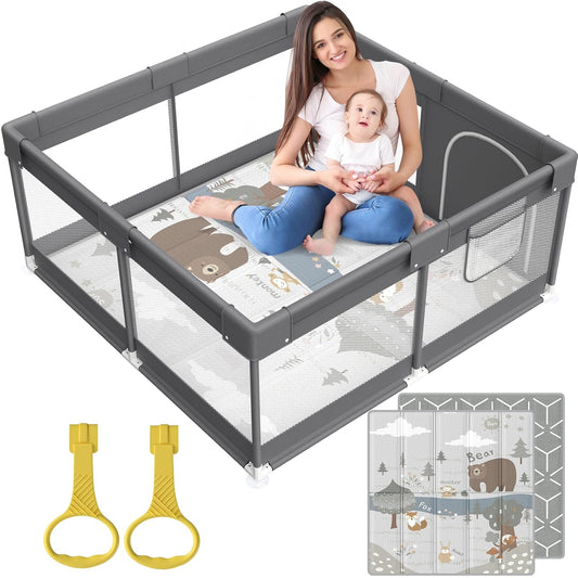 Fodoss Baby Playpen & Playard with Mat - Dark Gray