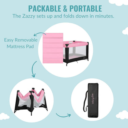 Dream On Me Zazzy Portable Playard with Bassinet - Pink (Gently Used)
