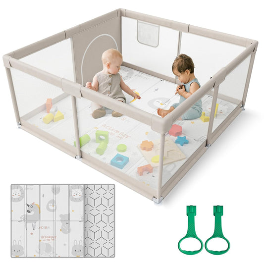 ZEEBABA Baby Playpen with Mat - 47x47inch