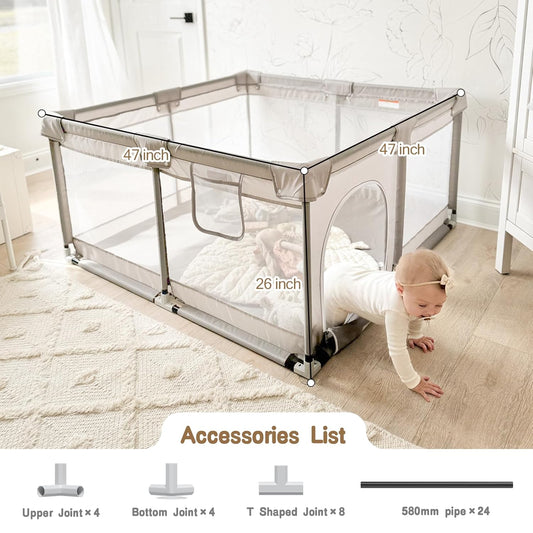 ZEEBABA Baby Playpen with Mat - 47x47inch