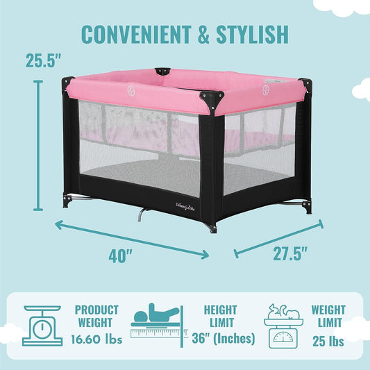 Dream On Me Zazzy Portable Playard with Bassinet - Pink (Gently Used)